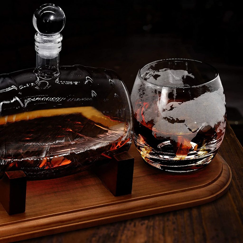 750ml Barrel Whiskey Decanter Set And 2 Glasses Decanterx