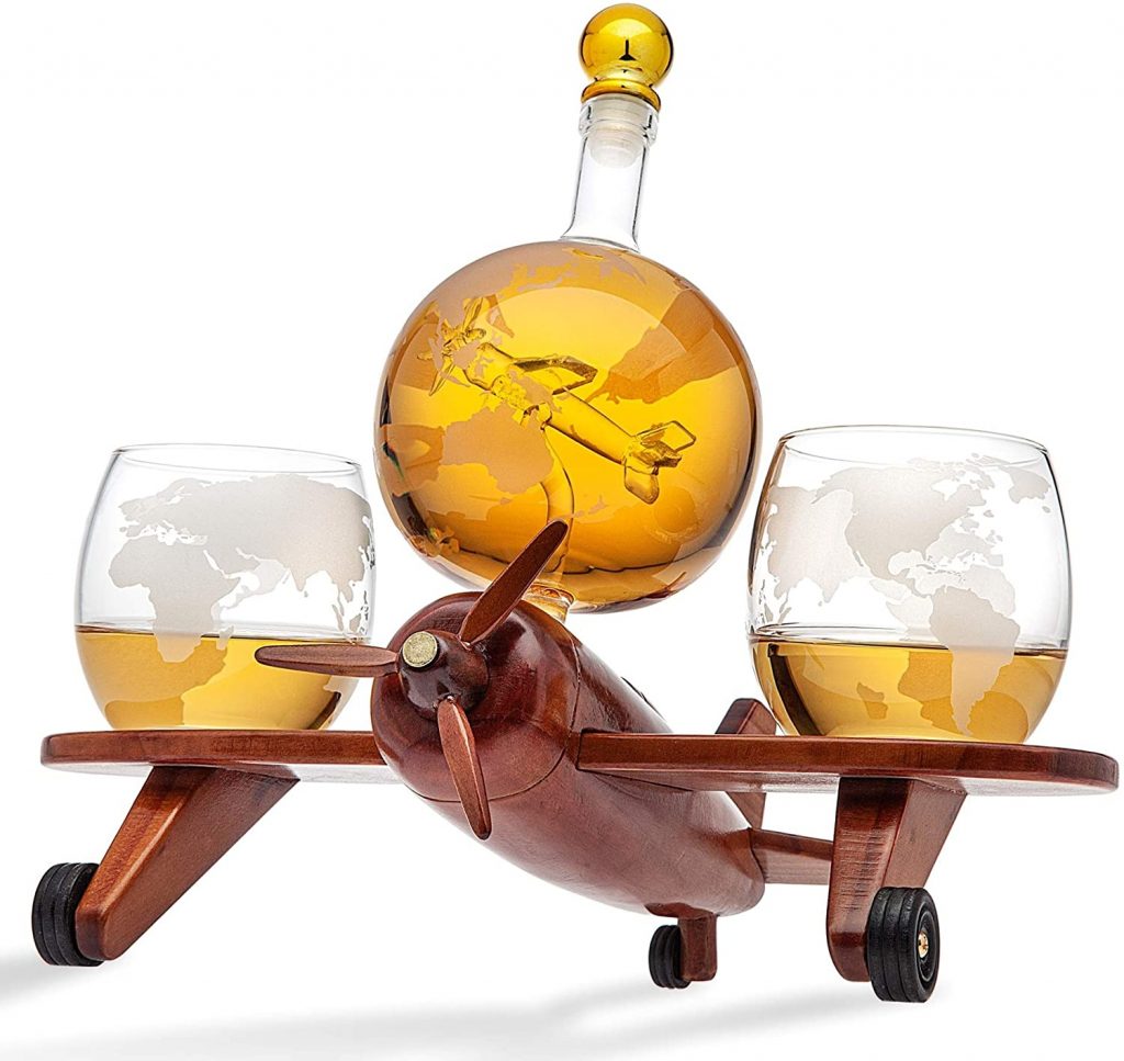 Airplane Globe Whiskey Decanter Set And 2 Glasses Decanterx 0340