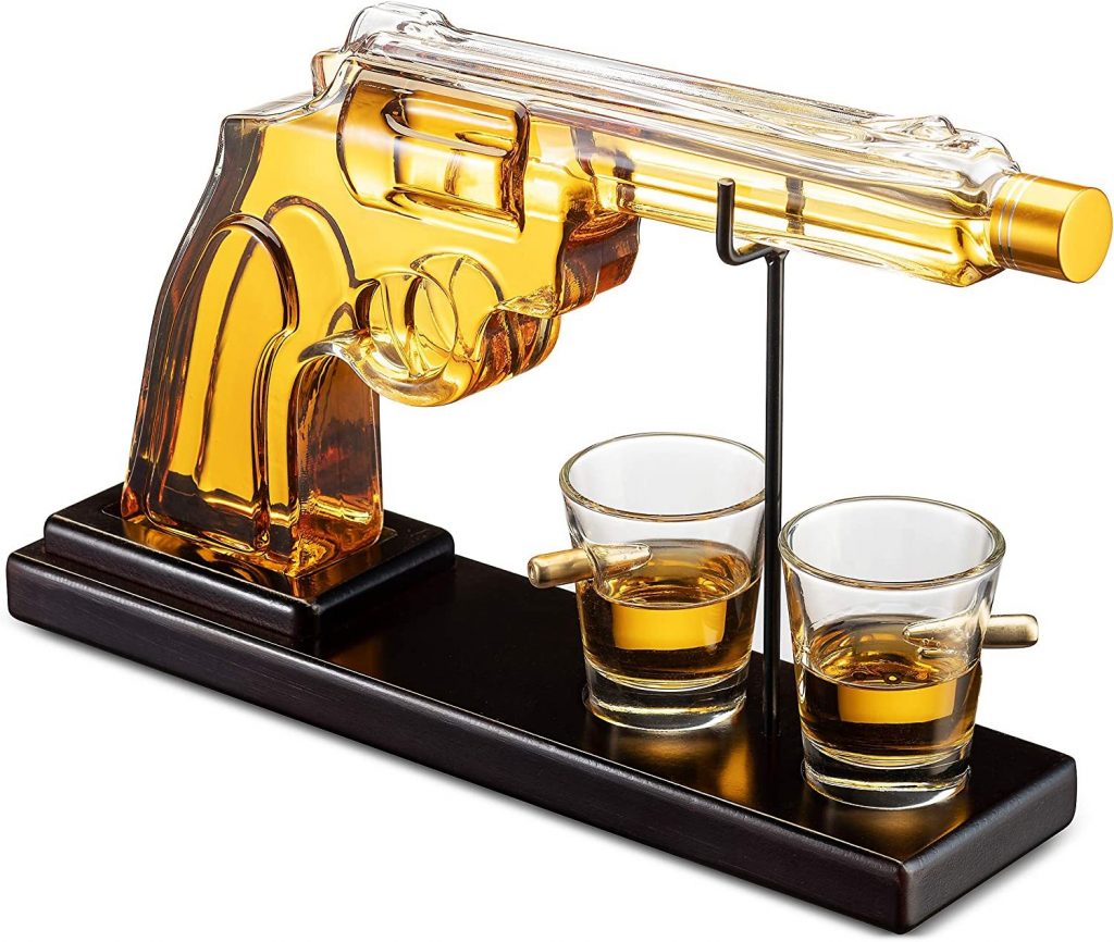 Gun Liquor Decanter Bottle and Bullet Shot Glasses DecanterX