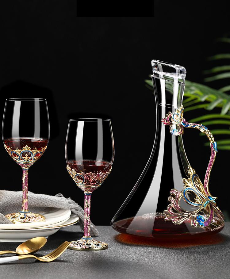 Creative Enamel Color Crystal Red Wine Glass Decanter Set