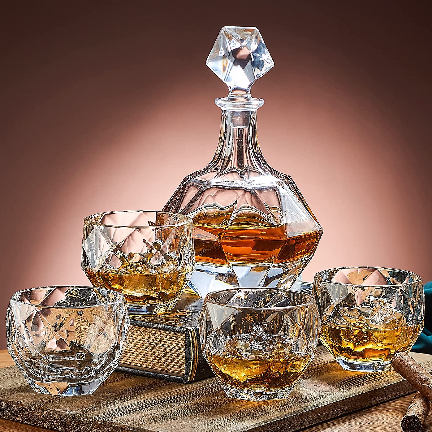 5 Pcs Crystal Liquor Decanter With Whiskey Glasses Set Decanterx